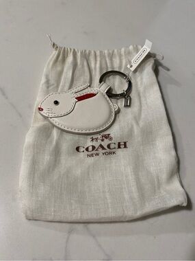 NWT Coach Leather Bunny Rabbit Bag Charm Keychain White F62503 - With Pouch